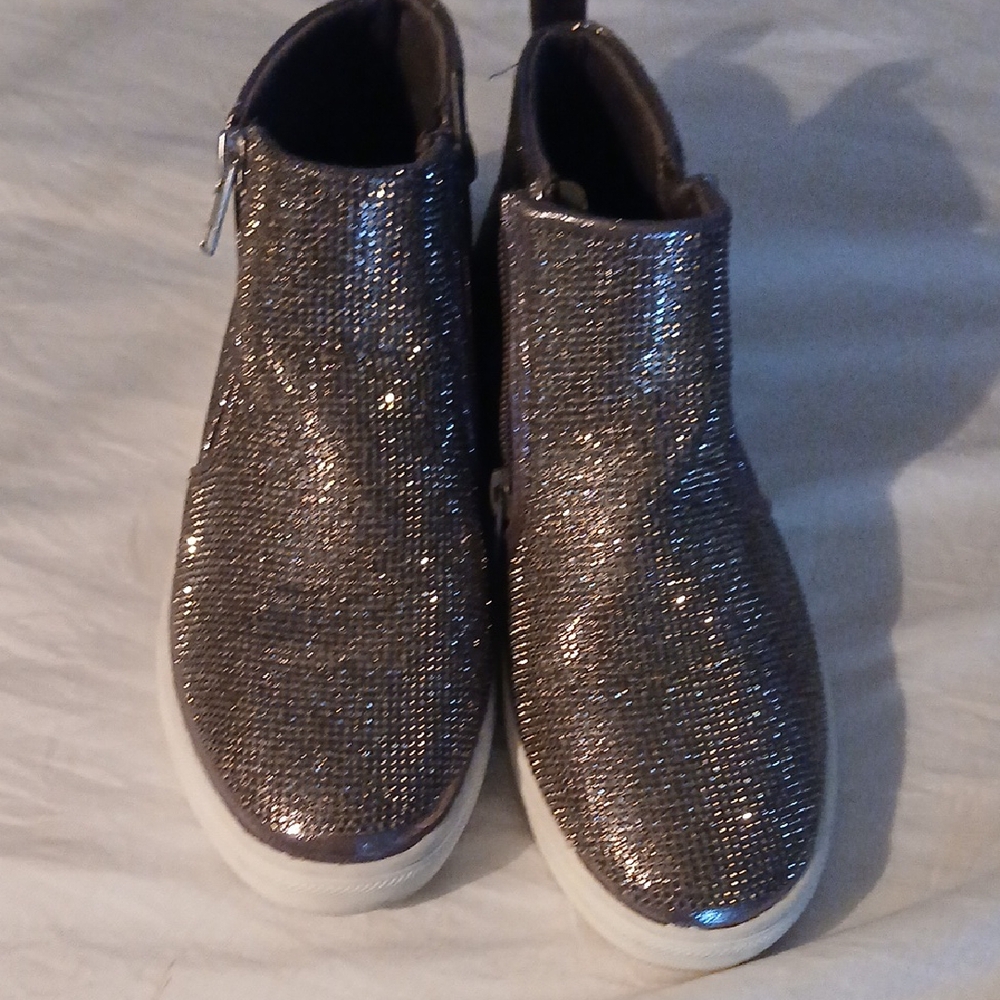 Steve Madden Kids Glitter Zip-Top Sneakers - Metallic Silver